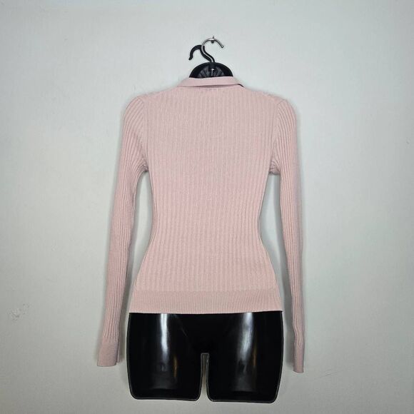 Athleta Ribbed Henley Sweater Size Small Pink 1/2 Button Collard - Picture 4 of 7